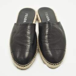 Pre Owned صندل إسبادريل برادا جلد أسود مقاس 40.5