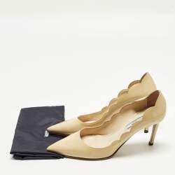 مملوكة مسبقًا حذاء كعب عالي برادا جلد بيج لامع بفيونكة مقاس 37