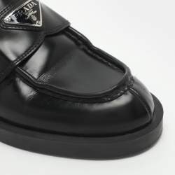 Pre Owned Prada Logo Size 36.5 Black Leather Loafer Mules 