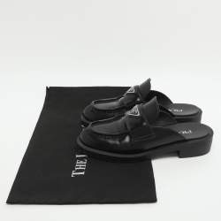 Pre Owned Prada Logo Size 36.5 Black Leather Loafer Mules 