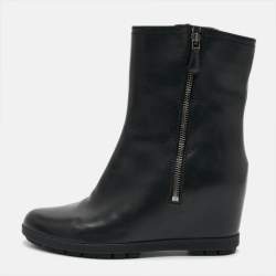 Pre Owned بوت برادا سويدي أسود مقدمة مفتوحة كعب روكي مقاس 36