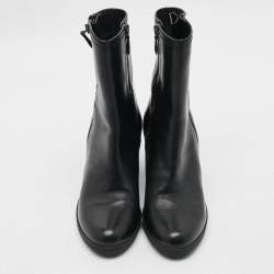 Pre Owned Prada Size 38 Black Leather Wedge Ankle Length Boots