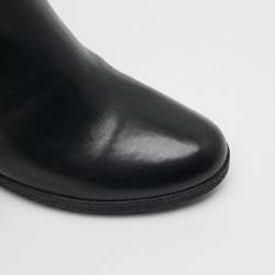 Pre Owned Prada Size 38 Black Leather Wedge Ankle Length Boots
