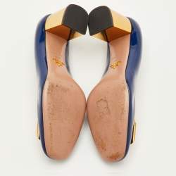 Pre Owned Prada Size 40.5 Navy Blue Patent Leather Crystal Block Heel Pumps