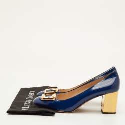 Pre Owned Prada Size 40.5 Navy Blue Patent Leather Crystal Block Heel Pumps