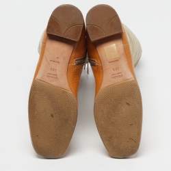 Pre Owned Prada Size 36.5 Brown/Beige Canvas and Leather Knee Length Boots