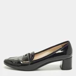 Pre Owned Prada Size 40 Black Patent Leather Block Heel Loafer Pumps