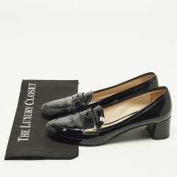 Pre Owned Prada Size 40 Black Patent Leather Block Heel Loafer Pumps