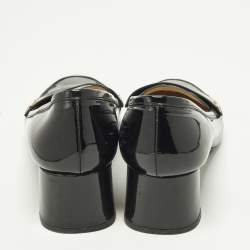 Pre Owned Prada Size 40 Black Patent Leather Block Heel Loafer Pumps