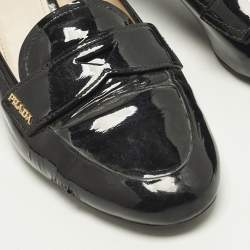 Pre Owned Prada Size 40 Black Patent Leather Block Heel Loafer Pumps