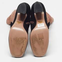 مملوكة مسبقًا Prada Size 39 Black/Beige Suede Knee Length Block Heel Boots 