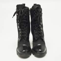 مملوكة مسبقًا حذاء بوت للكاحل برادا مونوليت جلد أسود نعل سميك مقاس 40