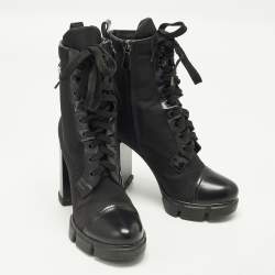 مملوكة مسبقًا حذاء بوت للكاحل برادا مونوليت جلد أسود نعل سميك مقاس 40