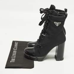 مملوكة مسبقًا حذاء بوت للكاحل برادا مونوليت جلد أسود نعل سميك مقاس 40