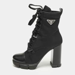 مملوكة مسبقًا حذاء بوت للكاحل برادا مونوليت جلد أسود نعل سميك مقاس 40