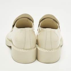 Pre Owned Prada Monolith Size 40 Cream Patent Leather Loafers