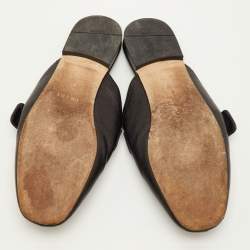 Pre Owned Prada Size 40 Black Leather Crystal Embellished Buckle Detail Flat Mules