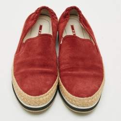 Pre Owned Prada Linea Rossa Size 39.5 Red Suede Espadrille Flats