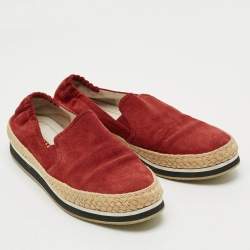 Pre Owned Prada Linea Rossa Size 39.5 Red Suede Espadrille Flats