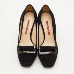 Pre Owned Prada Size 35 Black Suede Fringe Block Heel Pumps