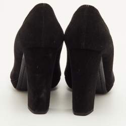 Pre Owned Prada Size 35 Black Suede Fringe Block Heel Pumps