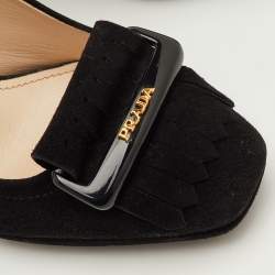 Pre Owned Prada Size 35 Black Suede Fringe Block Heel Pumps