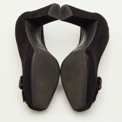 Pre Owned Prada Size 35 Black Suede Fringe Block Heel Pumps