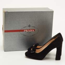 Pre Owned Prada Size 35 Black Suede Fringe Block Heel Pumps