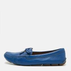 Pre Owned Prada Size 38 Blue Leather Bow Loafers