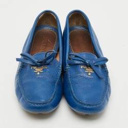 Pre Owned Prada Size 38 Blue Leather Bow Loafers