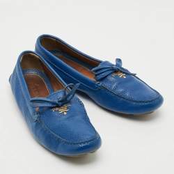 Pre Owned Prada Size 38 Blue Leather Bow Loafers