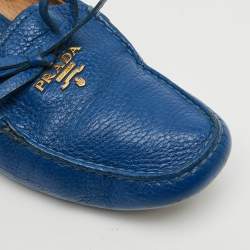 Pre Owned Prada Size 38 Blue Leather Bow Loafers