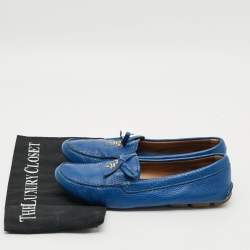 Pre Owned Prada Size 38 Blue Leather Bow Loafers