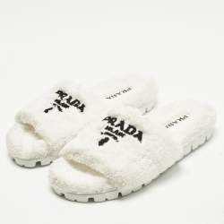 Pre Owned Prada Size 41 White Terry Fabric Flat Sandals