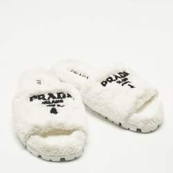 Pre Owned Prada Size 41 White Terry Fabric Flat Sandals