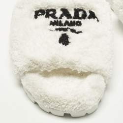 Pre Owned Prada Size 41 White Terry Fabric Flat Sandals
