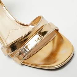 Pre Owned Prada Size 37 Gold Leather Ankle Strap Sandals