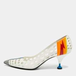 مملوكة مسبقًا Prada Size 40 Multicolor Laser Cut Leather Pointed Toe Pumps