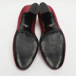 مملوكة مسبقًا Prada Crystal Embellished Size 41 Red/Black Satin Pumps