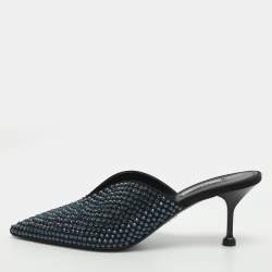 مملوكة مسبقًا Prada Crystal Embellished Size 41 Black/Blue Satin Mules
