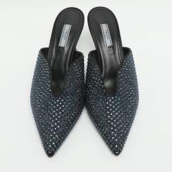 مملوكة مسبقًا Prada Crystal Embellished Size 41 Black/Blue Satin Mules