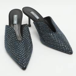 مملوكة مسبقًا Prada Crystal Embellished Size 41 Black/Blue Satin Mules