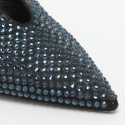 مملوكة مسبقًا Prada Crystal Embellished Size 41 Black/Blue Satin Mules