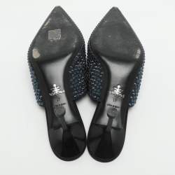 مملوكة مسبقًا Prada Crystal Embellished Size 41 Black/Blue Satin Mules