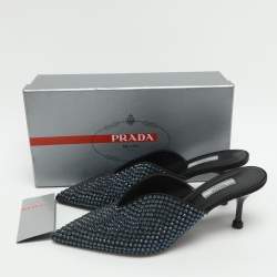 مملوكة مسبقًا Prada Crystal Embellished Size 41 Black/Blue Satin Mules