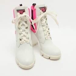 Pre Owned Prada Size 41 White/Pink Leather Neoprene Ankle Length Boots