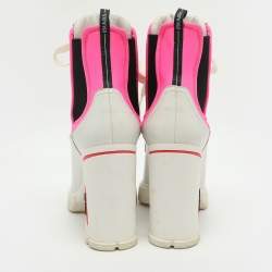 Pre Owned Prada Size 41 White/Pink Leather Neoprene Ankle Length Boots