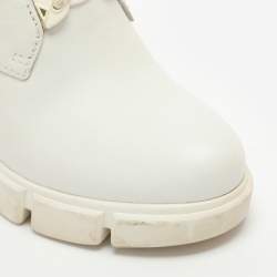 Pre Owned Prada Size 41 White/Pink Leather Neoprene Ankle Length Boots