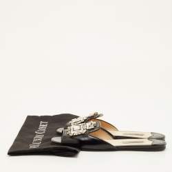 مملوكة مسبقًا Prada Size 37 Black Patent Leather Crystal Embellished Flat Slide Sandals