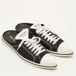 مملوكة مسبقًا حذاء رياضي برادا دانتيل علوي قماش أسود مقدمة مدببة مقاس 39.5